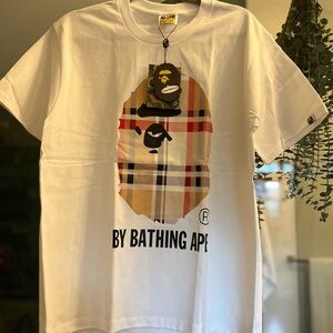 A Bathing Ape White Graphic Tee Collab with Burberry